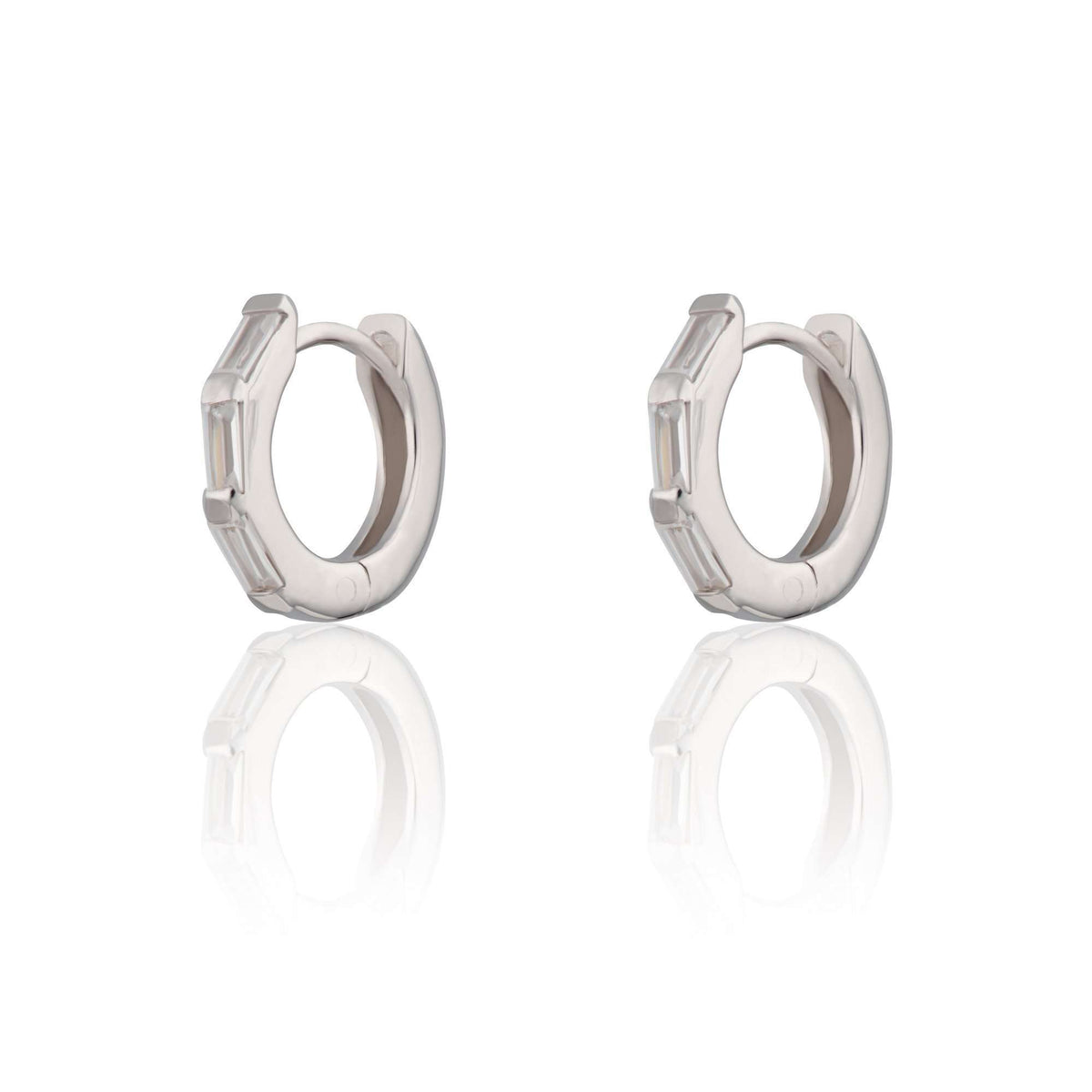 Baguette Huggie Earrings Clear Stones