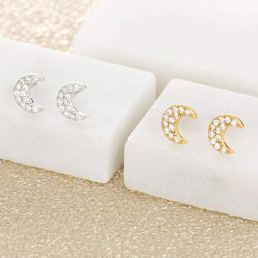 Silver & Gold Sparkling Crescent Moon Stud Earrings | Celestial Inspired Studs