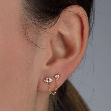 Droplet Double Stud Single Earring with Chain Connector  Single Earring by Scream Pretty