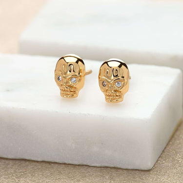 Skull with Sparkling Eyes Stud Earrings Gold Plated earrings by Scream Pretty