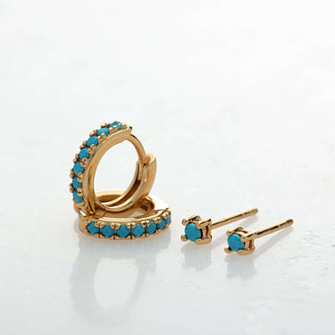 Turquoise Stone Huggie and Tiny Stud Set of Earrings |Ear Stacking Set | Scream Pretty