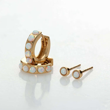 White Opal Huggie and Tiny Stud Set of Earrings | Ear Stacking Set | Scream Pretty