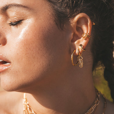 Snake Small Ear Cuff with Green Eyes | Silver & Gold Ear Wrap Earring for Non-Pierced Ears | Scream Pretty