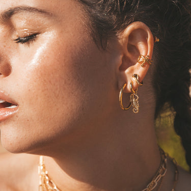 Snake Small Ear Cuff with Green Eyes | Silver & Gold Ear Wrap Earring for Non-Pierced Ears | Scream Pretty